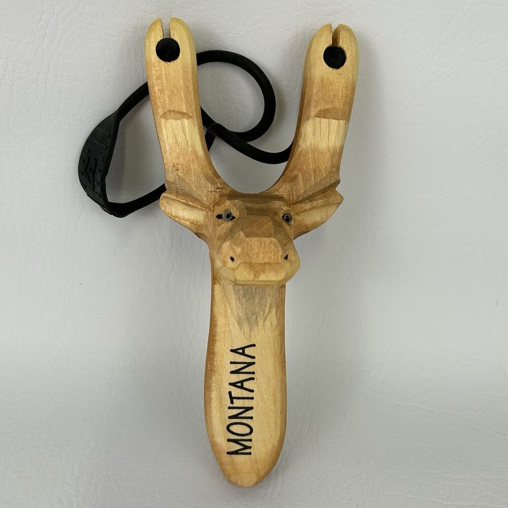 Animal Wood Carved Moose Slingshot Montana Souvenir Retro Rock Launcher